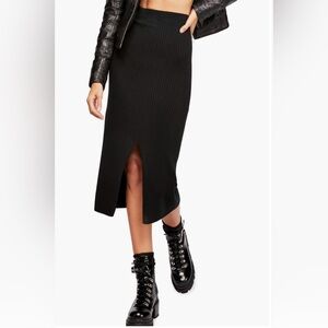 Free People Black Ribbed Midi Skirt